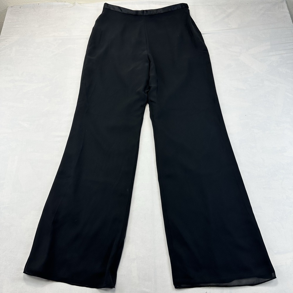 Liz Claiborne Women's Size 8 Black Wide Leg Dress Pants Satin Trim Formal